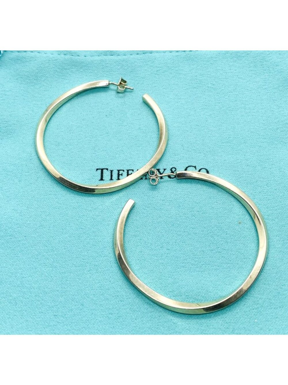 TIFFANY & CO Sterling Silver 3mm Twisted Hoop Post Earrings 47mm